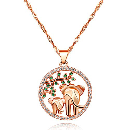 Uloveido Mom and Baby Elephants Pendant Necklace for Women Girls Tree of Leaf Life Forest Circle Round Necklace for Mom Grandma Rose Gold Y482