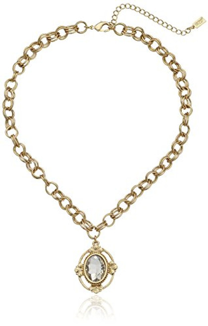 1928 Jewelry Gold-Tone Crystal Oval Pendant Necklace 16 3 Extender 1928 Jewelry Gold-Tone Crystal Oval Pendant Necklace 16 3 Extender