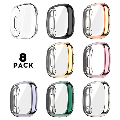 KPYJA 8-Pack Screen Protector Compatible with Fitbit Versa 3-Sense Case  Soft TPU Plated Case All-Around Protective Screen Full Cover Bumper Compatible for Fitbit Sense-Versa 3 Smart Watch