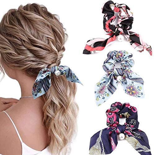 Obmyec Pearl Hair Scrunchies Chiffon Hair Bands Bunny Ear Hair Ties Elastic Ponytail Holder Hair Accessories for Women and Girls 3pcs Obmyec Pearl Hair Scrunchies Chiffon Hair Bands Bunny Ear Hair Ties Elastic Ponytail Holder Hair Accessories for Women and Girls 3pcs