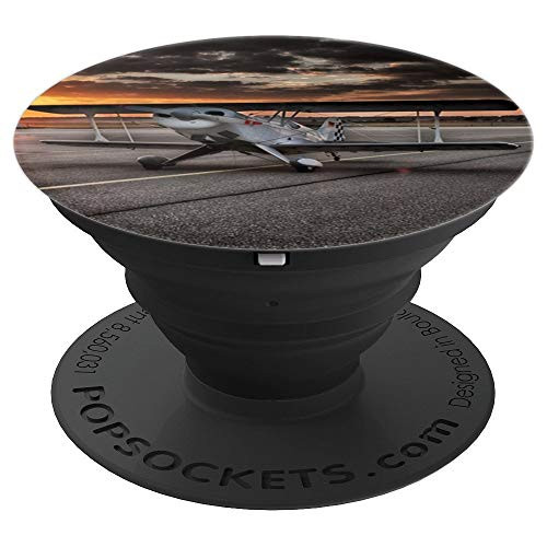 Airplane tarpaulin cloud biplane runway sunrise sunset plane PopSockets Grip and Stand for Phones and Tablets