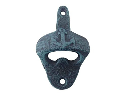 Hampton Nautical Cast Iron Wall Mounted Anchor Bottle Opener  3   Seaworn Blue