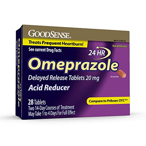 GoodSense Omeprazole Delayed Release Tablets 20 mg  Acid Reducer  Treats Heartburn  28 Count