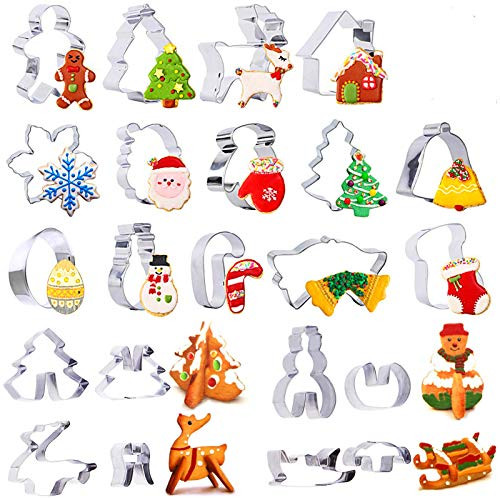 22 Pcs Christmas Cookie Cutters - Stainless Steel Holidays Shapes Cookie Cutters for Making Muffins  Biscuits  Sandwiches Cookie Christmas Party and Baking Gift