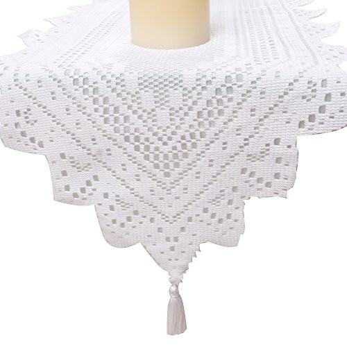 WeshineGadgets 100% Polyester Lace Table Runner 13x45, Perfect for Dinner Parties, Christmas, Holidays,White