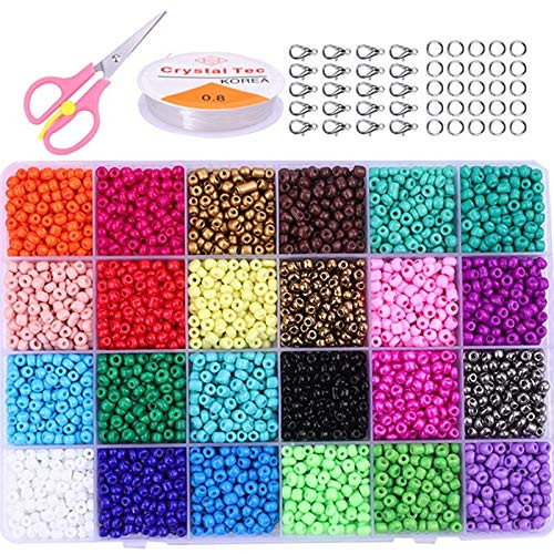 6000 pcs Glass Seed Beads 4MM Small Beads for Jewelry Making  24 Assortment Opaque Color Plastic Glass Seed Beads Bracelet Beads for Hair Braids and Jewelry Bracelets Making-