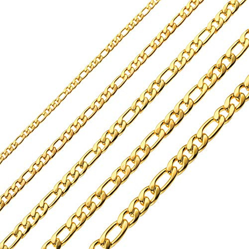 5MM 18k Real Gold Plated Figaro Chain Necklace Stainless Steel Figaro Link Chain for Men Women 28 Inches