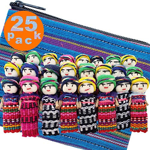 24 Worry Dolls from Guatemala - Super Cute Small Worry Dolls  1 Free Guatemalan Fabric Bag - Worry Doll - People - Mayan - Trouble - Anxiety - Guatemala Dolls - 1-5 in