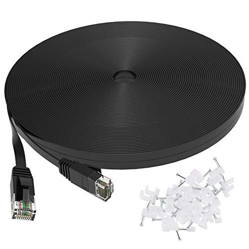 Cat 6 Ethernet Cable 50 ft with Clips- Faster Than Cat5e-Cat5 Flat Internet Network LAN Patch Cord Cat6 High Speed Computer RJ45 Wires with Snagless Rj45 Connectors for Router  Modem  50 feet Black