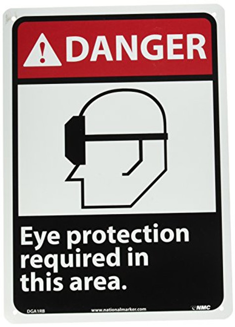 NMC DGA1RB DANGER - Eye protection required in this area- - 10 in- x 14 in- Rigid Plastic Danger Sign with Graphic  White Text on Red-Black Base