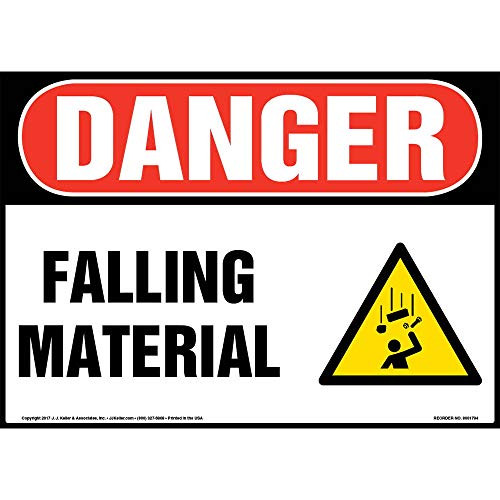 Danger  Falling Material Sign - J- J- Keller   Associates - 20  x 14  Permanent Self Adhesive Vinyl with Rounded Corners - Complies with OSHA 29 CFR 1910-145 and 1926-200