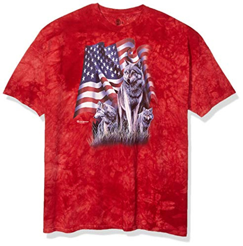 The Mountain Wolf Flag Adult T-Shirt Red Large The Mountain Wolf Flag Adult T-Shirt Red Large