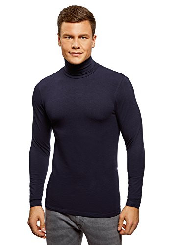 oodji Ultra Men s Basic Skinny Turtleneck Top  Blue  US 36-38 - EU 46-48 - S