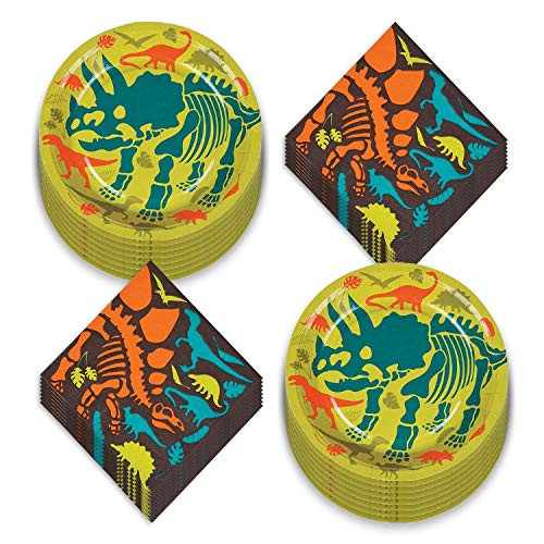 Dinosaur Party Supplies - Dino Dig Fossil Skeleton Paper Dessert Plates and Beverage Napkins Serves 16 Dinosaur Party Supplies - Dino Dig Fossil Skeleton Paper Dessert Plates and Beverage Napkins Serves 16