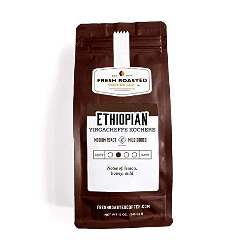 Fresh Roasted Coffee LLC  Ethiopian Yirgacheffe Kochere Coffee  Medium Roast  Whole Bean  12 Ounce Bag