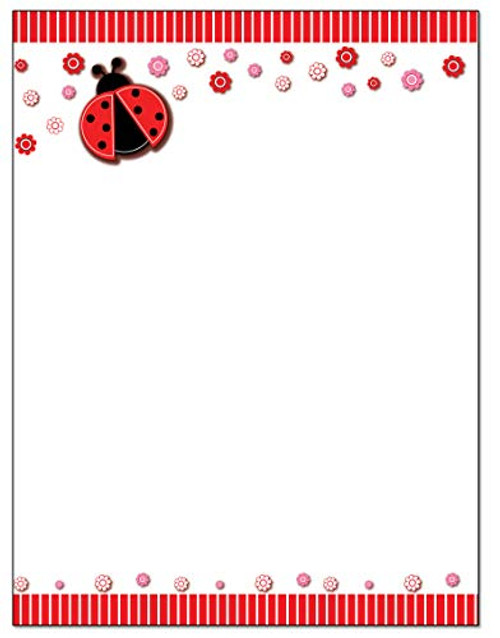 Ladybug Border Stationery - 8-5 x 11-60 Letterhead Sheets - Border Letterhead Ladybug