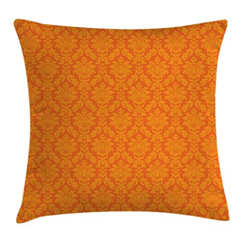 Lunarable Orange Throw Pillow Cushion Cover  Classic Baroque Venetian Random Patterns with Antique Ornamental Floral Leaf  Decorative Square Accent Pillow Case  40  X 40   Pale Orange
