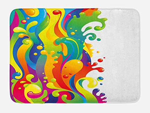 Ambesonne Psychedelic Bath Mat  Digital Made Fluid Rainbow Color Paint Splash Contemporary Psychedelic Design  Plush Bathroom Decor Mat with Non Slip Backing  29-5  X 17-5   Rainbow Colors
