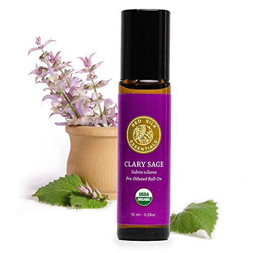Red Silk Essentials USDA Organic Clary Sage Essential Oil Roll on  Pure Natural Aromatherapy for Hormone Balance - 10 ml