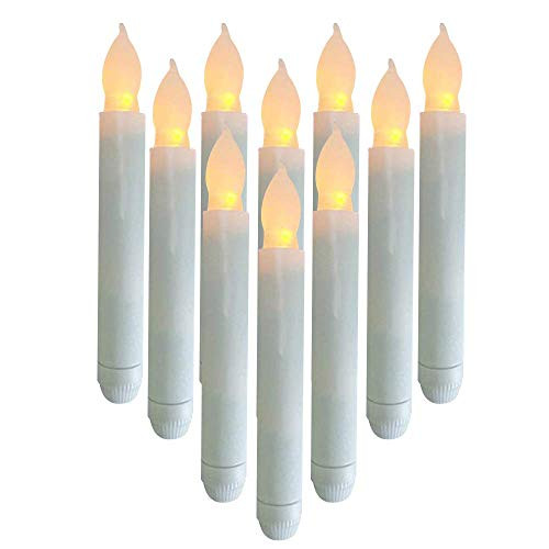 Houdlee Set of 12 LED Flameless Taper Candles Warm White Flickering Candles Light  Battery Operated Window Candle Mini Electric Tapered Candles for Halloween Christmas  Party  Wedding Decorations