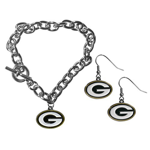 NFL Siskiyou Sports Womens Green Bay Packers Chain Bracelet and Dangle Earring Set One Size Team Color