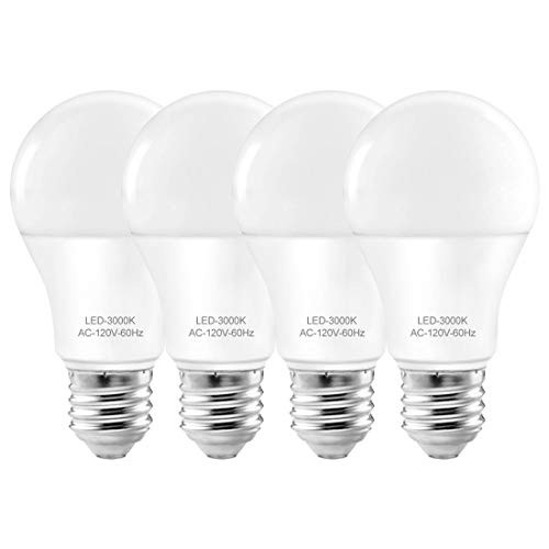 Led Light Bulbs 3000k  A19 Led Bulb E26 Base E26 Led Bulb Soft White 60 watt Bulb Energy Saving 9W 60-75 Equivalent Best for Desk -Floor Lamp Non-dimmable 4 Pack
