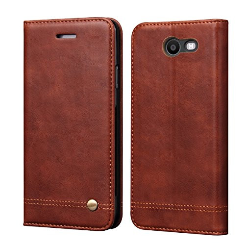 Galaxy J3 Emerge -J3 2017 -J3 Prime -J3 Mission -J3 Eclipse -J3 Luna Pro-Sol 2 -Amp Prime 2 -Express Prime 2 Case RUIHUI Luxury Leather Wallet Flip Protective Case with Card Slots and StandBrown