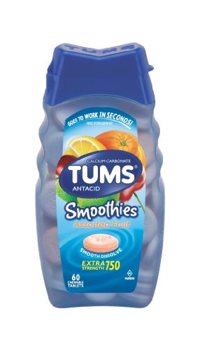 Tums Smoothies Assorted Fruit  Extra Strength 750  60 Chewable Tablets