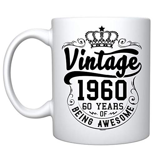 Veracco Crown Vintage 1960 60 Years Of Being Awesome Ceramic Coffee Mug 60th Birthday Gift For Him Her Sixty and Fabulous White 1960