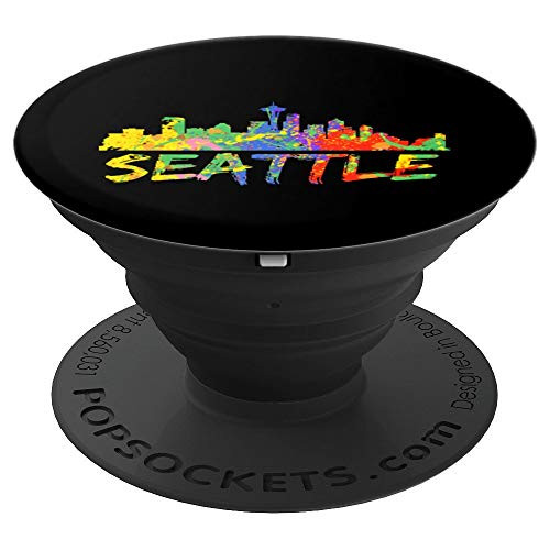 Seattle Skyline Colorful Paint Rainbow Aesthetic Seattle PopSockets Grip and Stand for Phones and Tablets