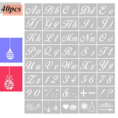 Letter Stencils for Painting on Wood 40 Pack Reusable PET Alphabet Stencils with Calligraphy Font Templates with Numbers and Signs by RuiChy