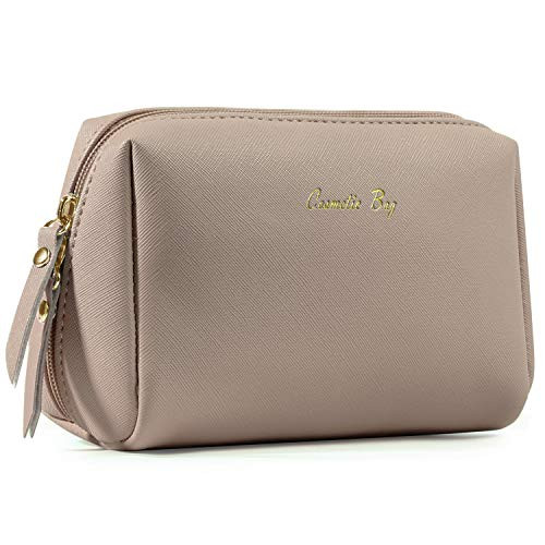 Small Vegan Leather Makeup Bag for Purse Travel Makeup Pouch Mini Cosmetic Bag for Women Girls Small  Brown