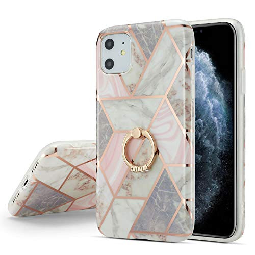 DEFBSC iPhone 11 Marble Case with Ring Kickstand Marble Design 360 Degree Rotating Ring Kickstand Soft TPU Shockproof Case Cover for iPhone 11 6-1 Inch Marble