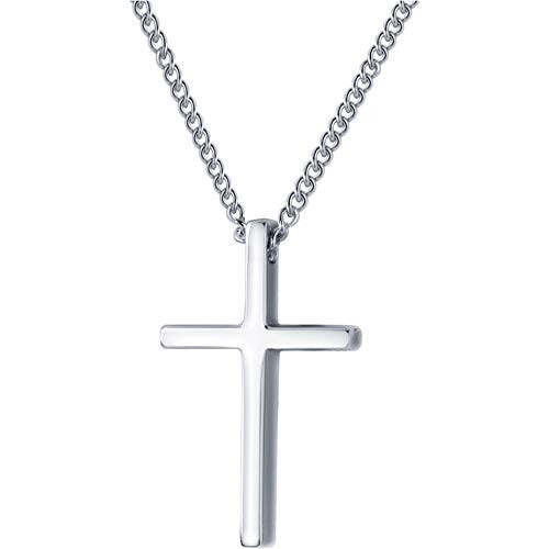 Small Cross Pendant Necklace for Women Girls Men S925 Sterling Silver White Gold Plated Tiny Polished Crucifix Chain Simple Pray Personalized Jewelry Best Friend Gift Box 18