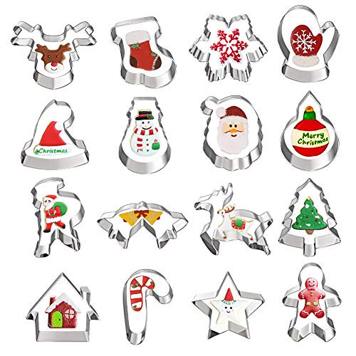 Christmas Cookie Cutters  Hibery 16 Pcs Holiday Cookie Cutters Christmas  Reindeer  Snowflake  Christmas Tree  Gingerbread Man  Santa  Bell   More Cookie Cutters Christmas Shapes