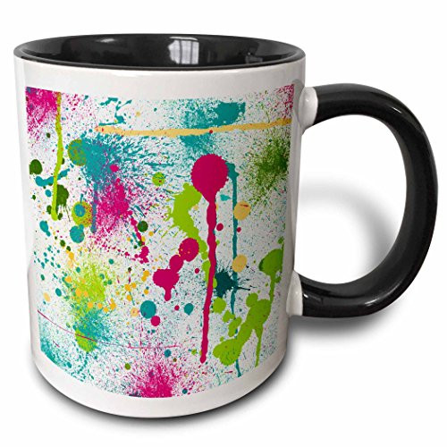 3dRose Funky Paint Splatters - Two Tone Black Mug  11 oz  Multicolor