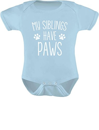 My Siblings Have Paws Funny Infant Baby Boy Girl Bodysuit 6M Aqua