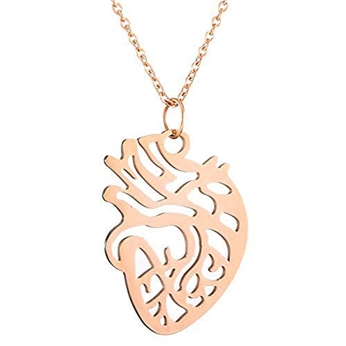 Anatomical Heart Necklace Fashion Heart Pendant Nurse Doctor Anatomy Physical Medical Charm Necklace Science Jewelry Rose Gold