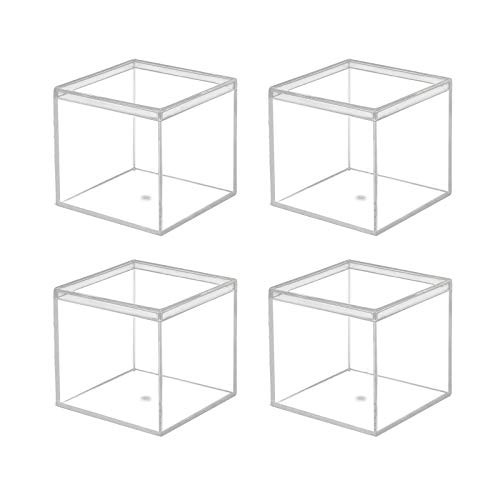 Clear Acrylic Plastic Square Cube  Dedoot 4 Pack Small Plastic Storage Box with Lid  2-2x2-2x2-2 Inch Square Clear Containers Box for Candy Pill and Tiny Jewelry
