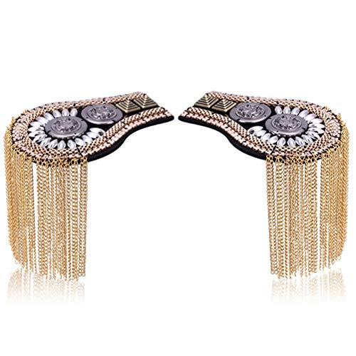 JANOU Pair of Shoulder Epaulets Tassel Link Chain Beads Punk Epaulette Shoulder Boards Badge Uniform Accessories Gold