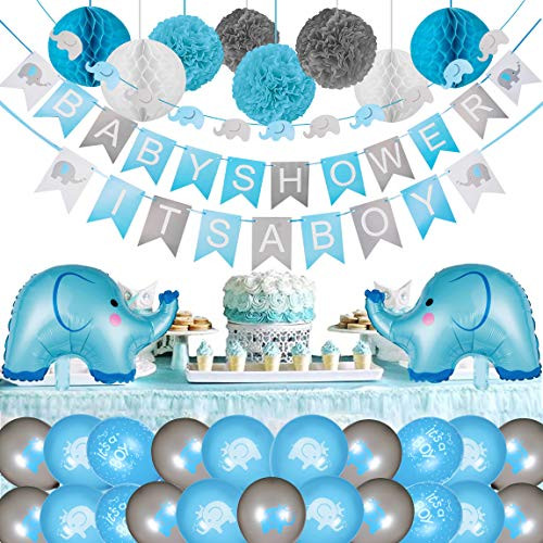 BTSD-home Blue Elephant Baby Shower Decorations for Boy Kit with It s a Boy Baby Shower Banner Elephant Balloons Tassel Paper Pom Poms Honeycomb Balls BTSD-home Blue Elephant Baby Shower Decorations for Boy Kit with It s a Boy Baby Shower Banner Elephant Balloons Tassel Paper Pom Poms Honeycomb Balls
