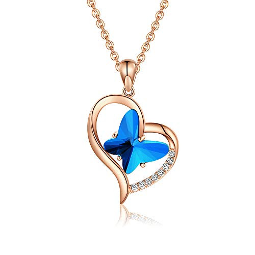 Butterfly Necklace for Women  14K Rose Gold Plated Crystals Butterfly Pendant Cubic Zirconia Love Heart Necklace Dainty Butterfly Necklaces for Women Mothers Day Valentines Girls Gifts