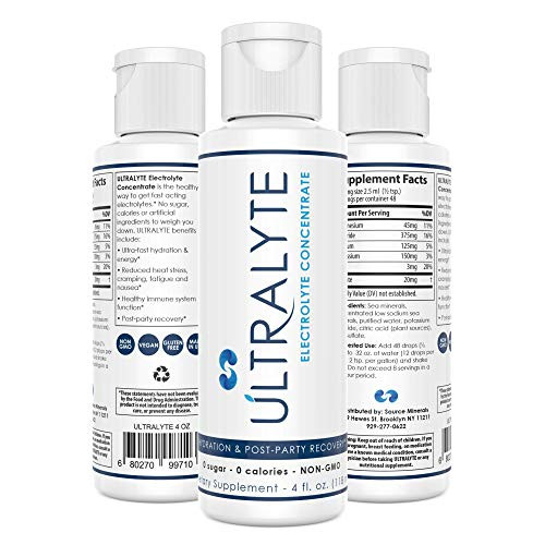 ULTRALYTE  Electrolyte Concentrate for Rapid Rehydration   Hangovers- 0 Sugar 0 Calorie - Zinc  Potassium  Sodium and Magnesium Formula- 48 Servings