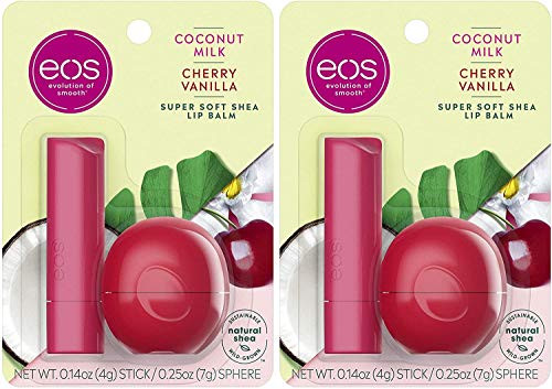 eos Super Soft Shea Lip Balm - Coconut Milk and Cherry Vanilla 24 Hour Hydration Lip Care to Moisturize Dry Lips Gluten Free 2 Pack eos Super Soft Shea Lip Balm - Coconut Milk and Cherry Vanilla 24 Hour Hydration Lip Care to Moisturize Dry Lips Gluten Free 2 Pack