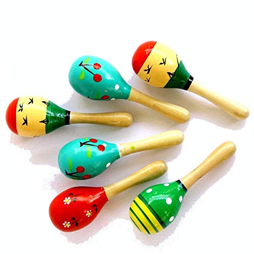 Wooden Maracas Mini Colorful Design Feista Maracas Pack of 12 Assorted Colors and Designs Party Favor Holiday Birthday Carnival Accessory 5 Inch Mexican Maracas Kids Toys