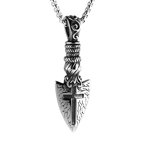 HZMAN Amulet Mens Spear Point Arrowhead Arrow Cross Stainless Steel Pendant Necklace HZMAN Amulet Mens Spear Point Arrowhead Arrow Cross Stainless Steel Pendant Necklace