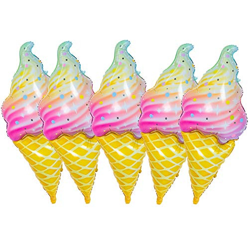 HORUIUS Ice Cream Balloons Sweet Candy Ice Cream Shaped Aluminum Foil Mylar Balloons for Summer Beach Birthday Baby Shower Party Balloons Decorations 5PCS