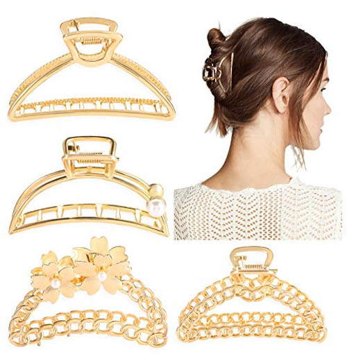 Metal Hair Claw Clips for Women Girls Hollow Flower Hair Catch Barrette Non-slip Large Hair Jaw Clamp Pearl Hair Accessories for Thick Hair