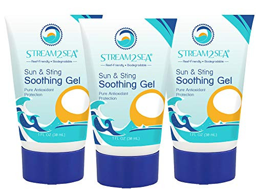 Stream2Sea After Sun   Sting Relief Gel Travel Pack - All-In-One Relief Sensitive Skin  Sunburn  Sting   Bug Bites - Aloe Vera   Green Tea 1 oz 3-Pack