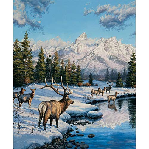 DIY 5D Diamond Painting by Numbers Kits  Deer Forest Snow Mountain Winter Animals  Full Drill Rhinestones Paint with Diamonds Crystal Diamond Art Deer